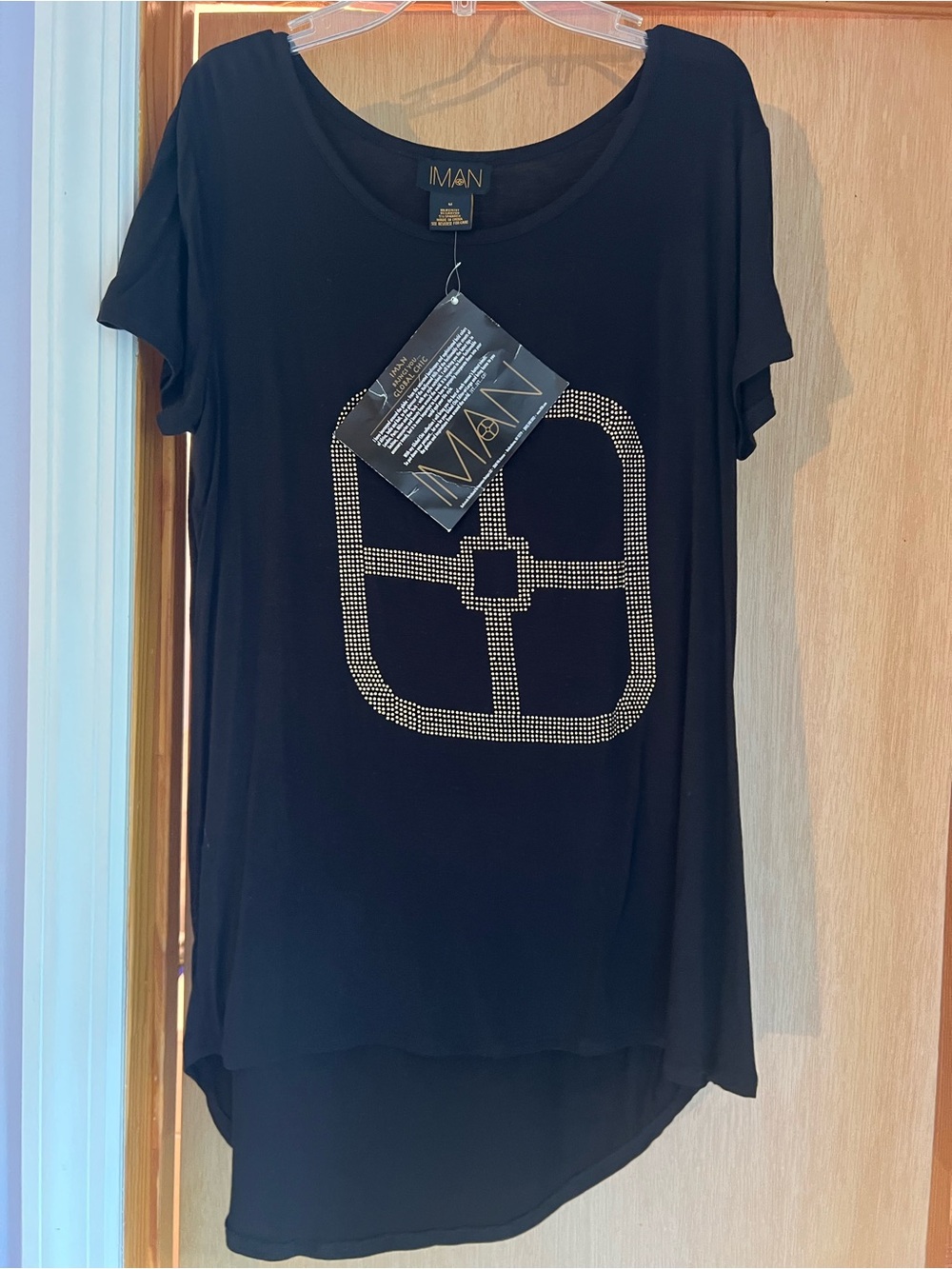 IMAN Black Short-Sleeve Rhinestone Graphic Tee